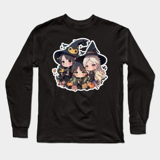 Three Cute Witches Friends Trio Long Sleeve T-Shirt